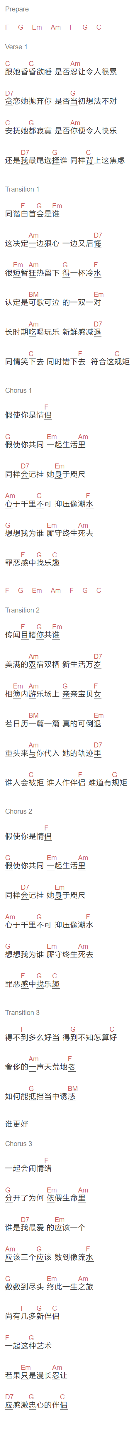 陈奕迅《远在咫尺》吉他谱C调和弦谱(txt)1