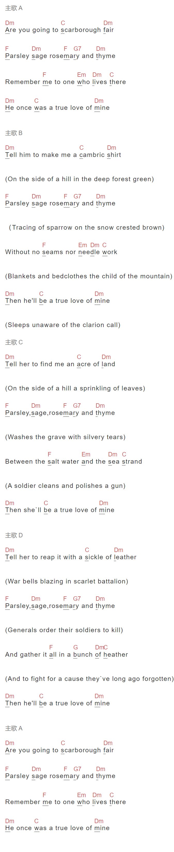 Simon,Garfunkel《斯卡布罗集市&毕业生》吉他谱C调和弦谱(txt)1