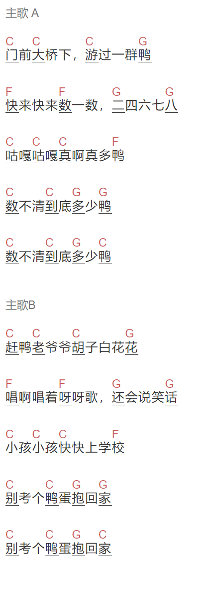 自用《数鸭子》吉他谱C调和弦谱(txt)1