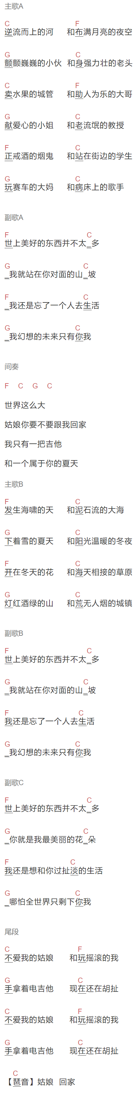 少游纪《扯淡生活》吉他谱C调和弦谱(txt)1
