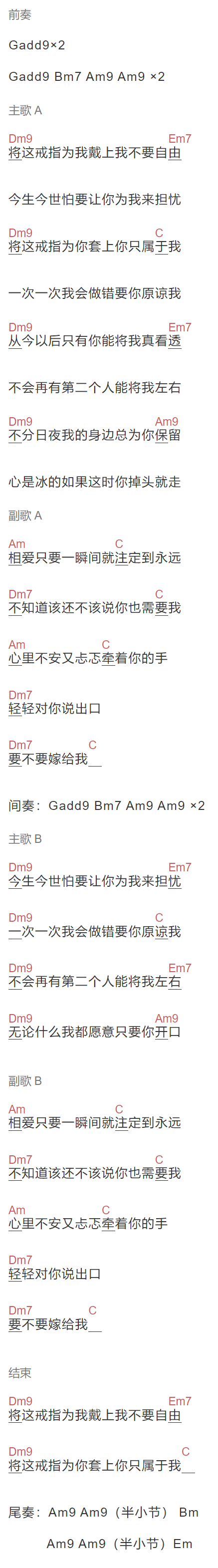 《戒指》吉他谱C调和弦谱(txt)1