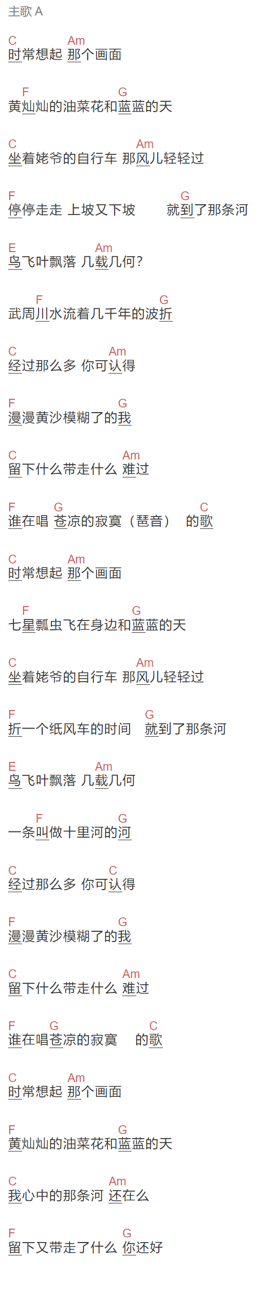 《我的大同》吉他谱C调和弦谱(txt)1