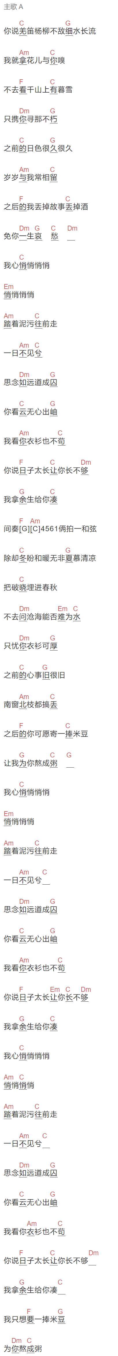 徐海俏《悄悄》吉他谱C调和弦谱(txt)1