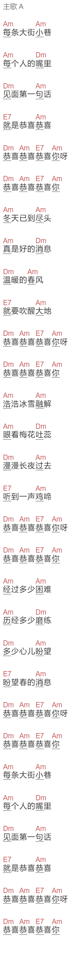 邓丽君《恭喜恭喜》吉他谱C调和弦谱(txt)1