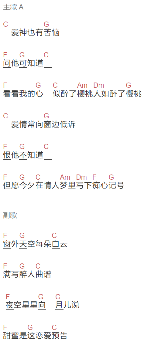 《恋爱预告》吉他谱C调和弦谱(txt)1