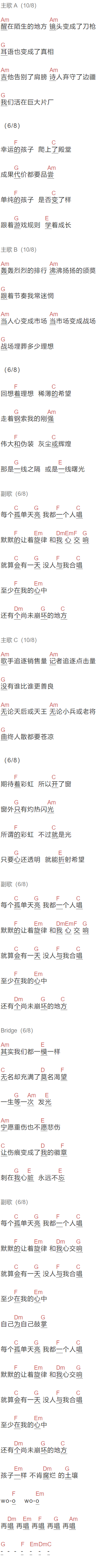 《心中尚未崩坏的地方》吉他谱C调和弦谱(txt)1