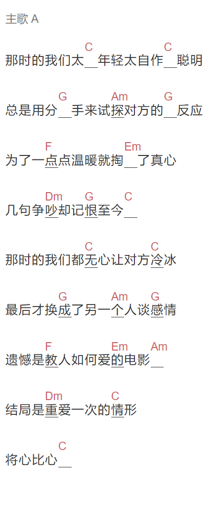 《当初的我们》吉他谱C调和弦谱(txt)1