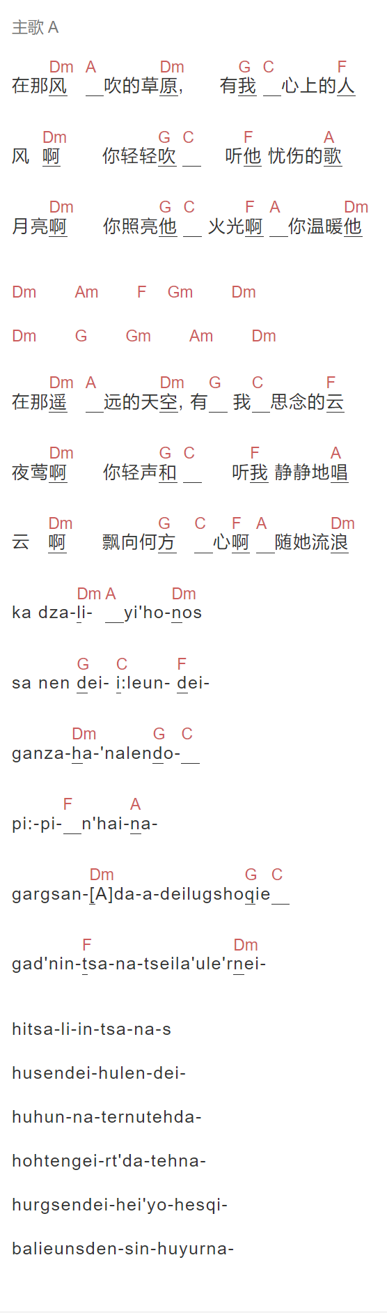 黛青塔娜《寂静的天空》吉他谱C调和弦谱(txt)1