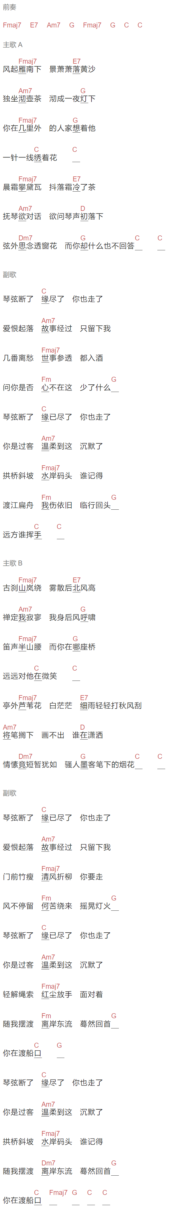 周杰伦《天涯过客》吉他谱C调和弦谱(txt)1