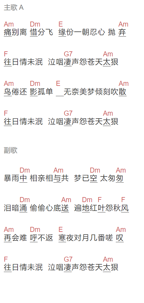 《天才白痴往日情》吉他谱C调和弦谱(txt)1
