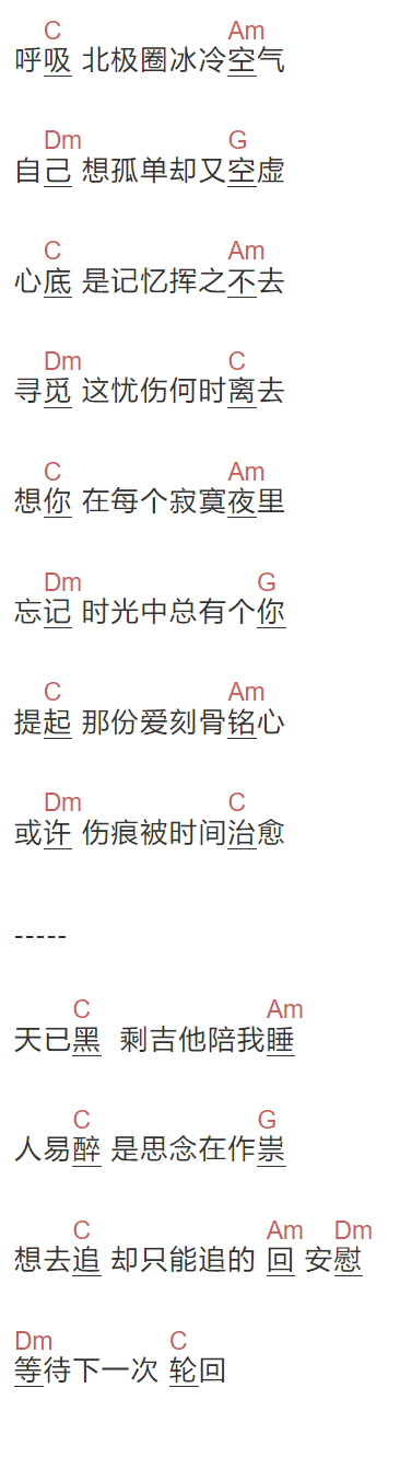 《天已黑》吉他谱C调和弦谱(txt)1