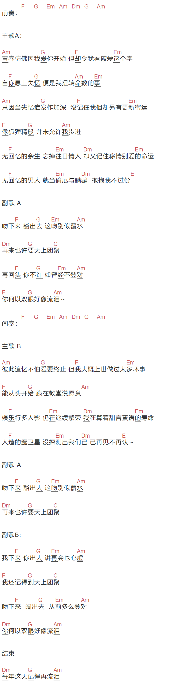 阿彪《大城小事》吉他谱C调和弦谱(txt)1