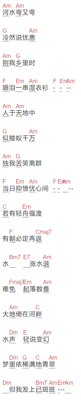 《大地恩情》吉他谱C调和弦谱(txt)1