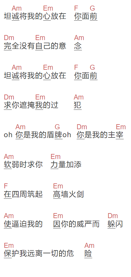 橄榄枝《坦诚》吉他谱C调和弦谱(txt)1