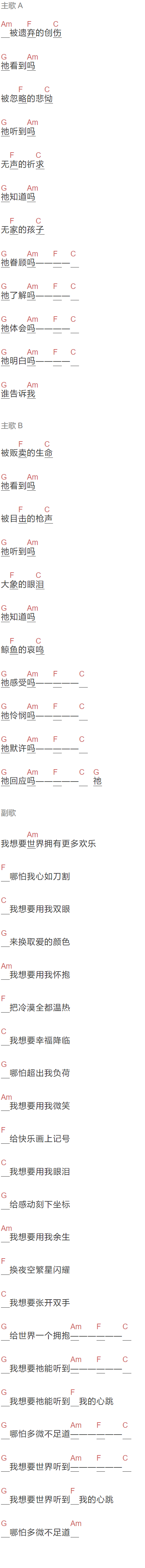 华晨宇《地球之盐》吉他谱C调和弦谱(txt)1