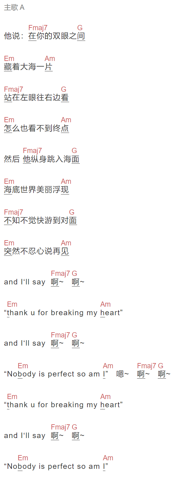 就是哈比《在我的眼间距里游泳》吉他谱C调和弦谱(txt)1