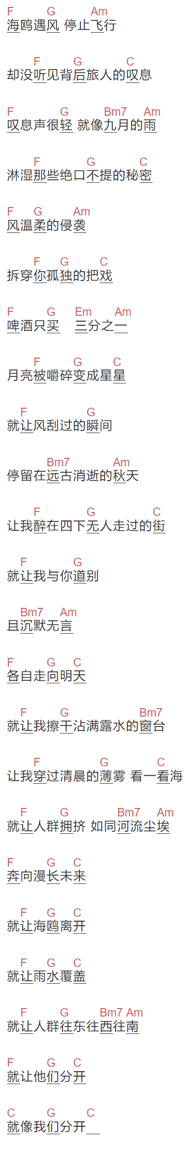 张罐子《在九月结束的时候与你告别》吉他谱C调和弦谱(txt)1