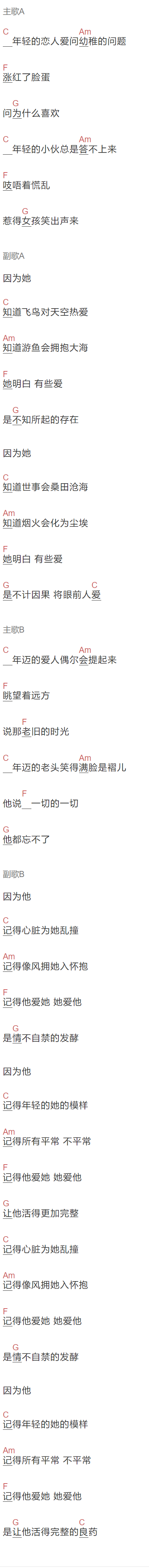 邹念慈《因为他》吉他谱C调和弦谱(txt)1