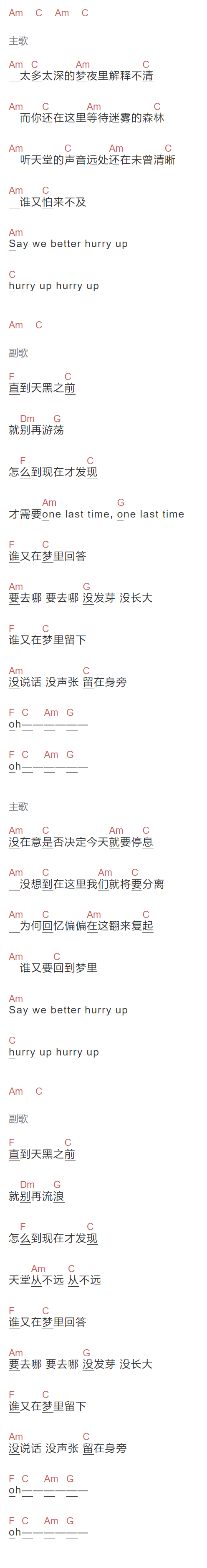 张钰琪《回答》吉他谱C调和弦谱(txt)1