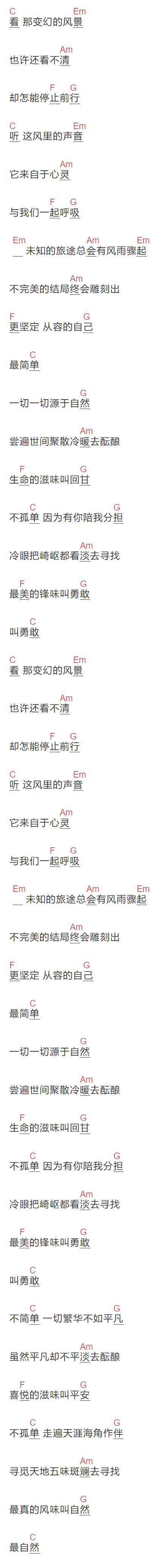 谢霆锋《回甘》吉他谱C调和弦谱(txt)1
