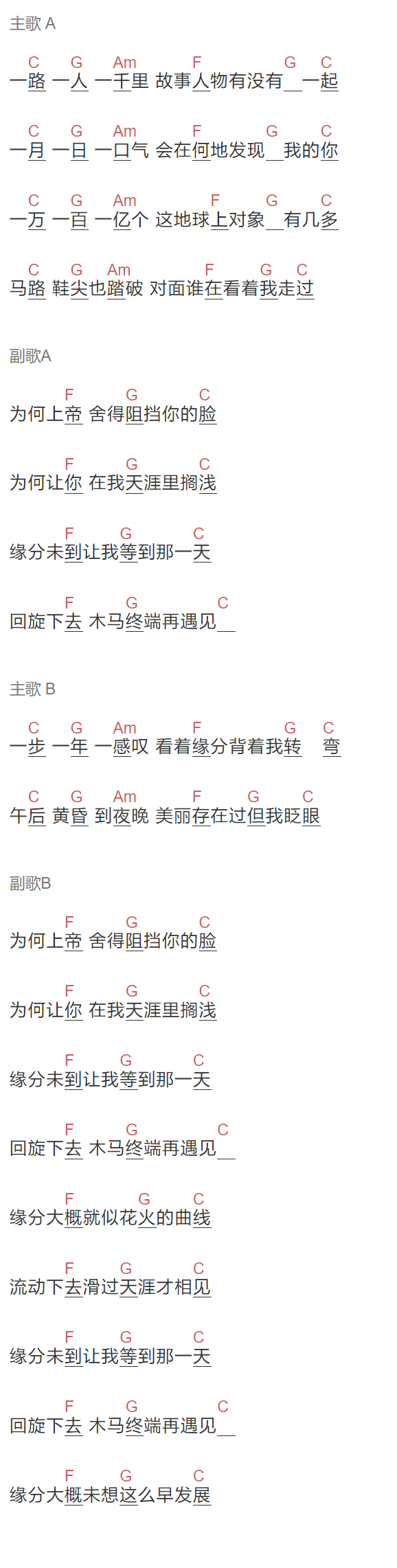 梁咏琪《回旋木马的终端》吉他谱C调和弦谱(txt)1