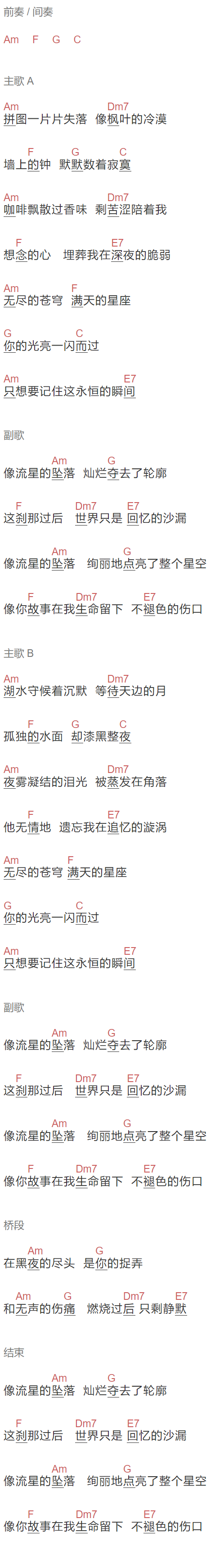 邓紫棋《回忆的沙漏》吉他谱C调和弦谱(txt)1