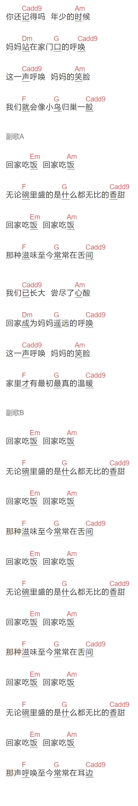 《回家吃饭》吉他谱C调和弦谱(txt)1