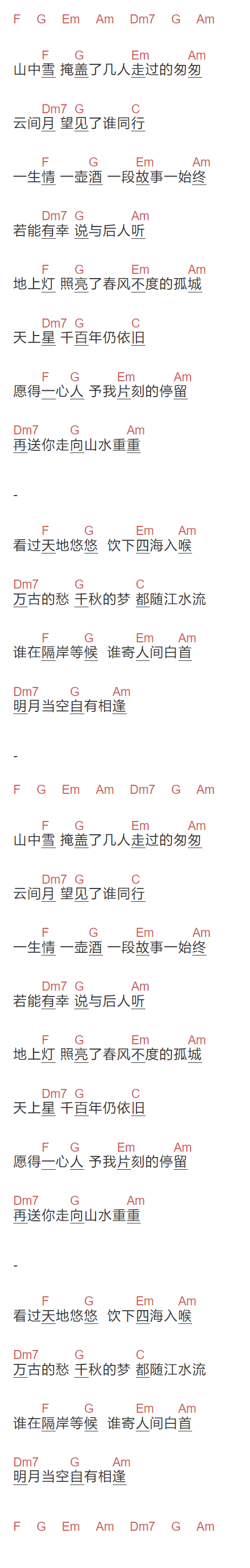 倪浩毅《四海为家》吉他谱C调和弦谱(txt)1