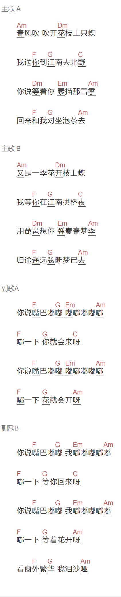 刘子璇《嘴巴嘟嘟》吉他谱C调和弦谱(txt)1