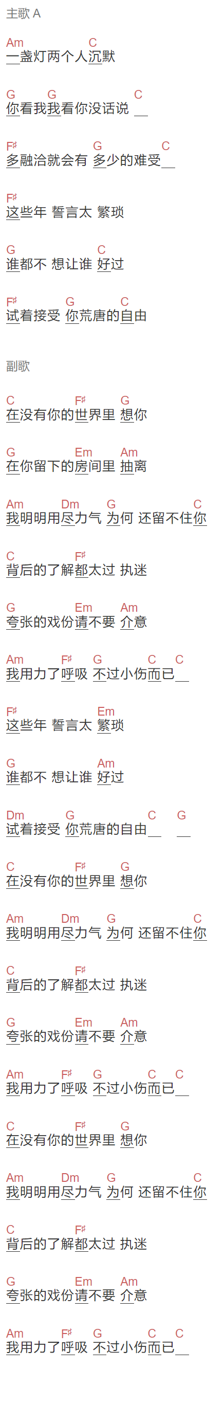 李学仕《嘘》吉他谱C调和弦谱(txt)1