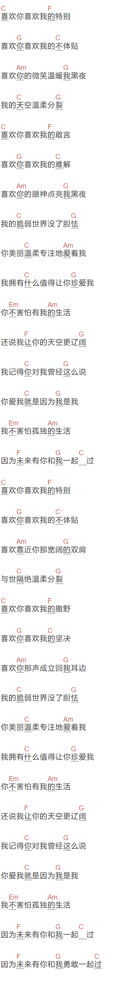 Serrini《喜欢你喜欢我》吉他谱C调和弦谱(txt)1
