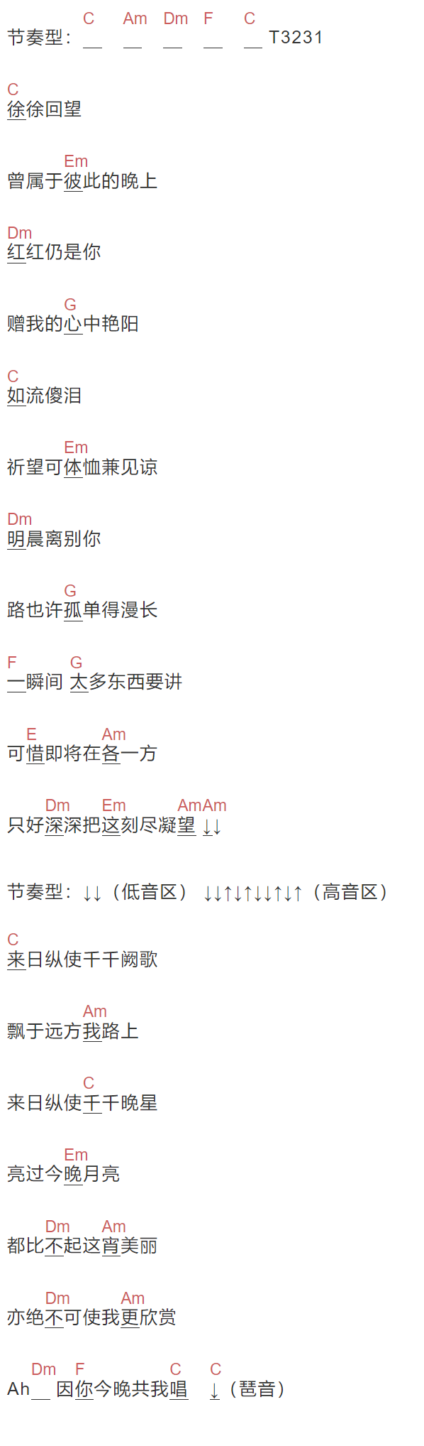 陈慧娴《千千厥歌》吉他谱C调和弦谱(txt)1