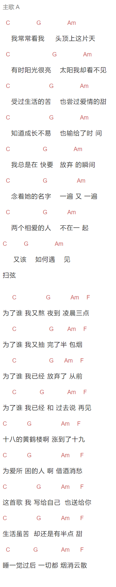 孙三清《十八的黄鹤楼涨到了十九》吉他谱C调和弦谱(txt)1