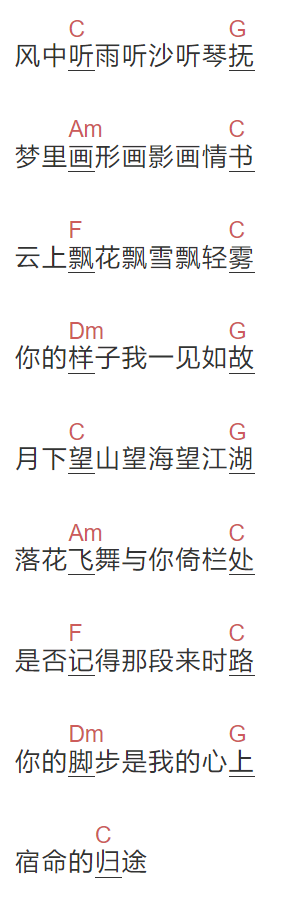 王优秀《十三里》吉他谱C调和弦谱(txt)1