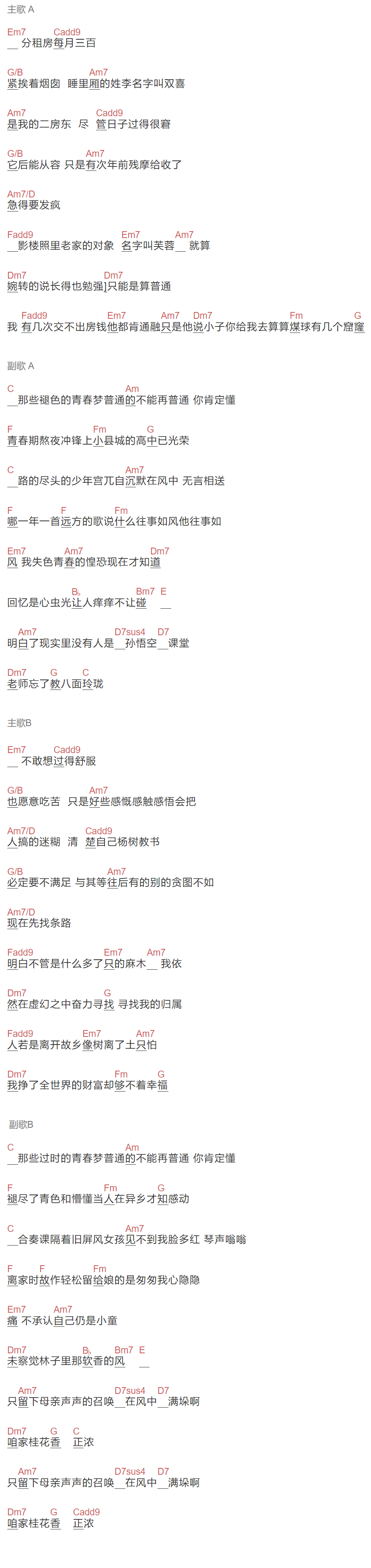 李宗盛,李剑青《匆匆》吉他谱C调和弦谱(txt)1