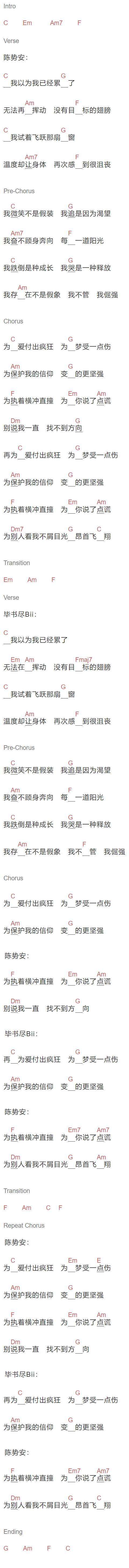 毕书尽Bii , 陈势安《势在必行》吉他谱C调和弦谱(txt)1