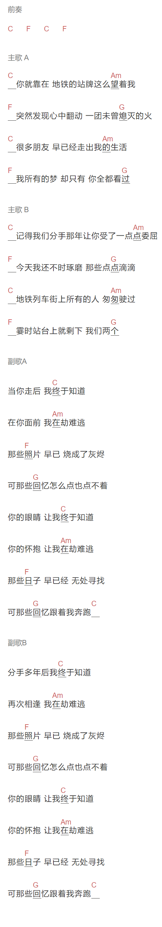 老狼《劫》吉他谱C调和弦谱(txt)1