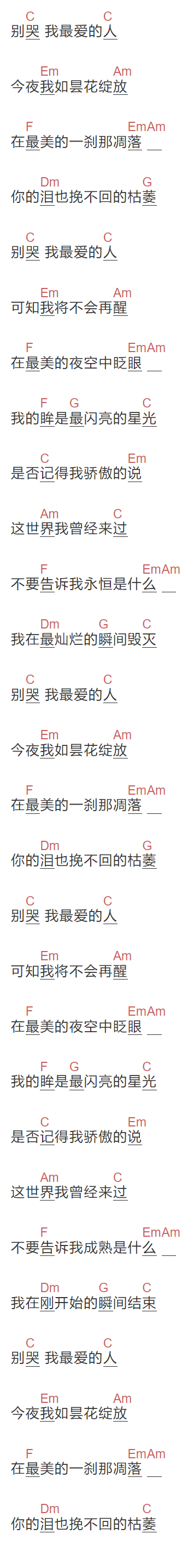 郑智化《别哭,我最爱的人》吉他谱C调和弦谱(txt)1