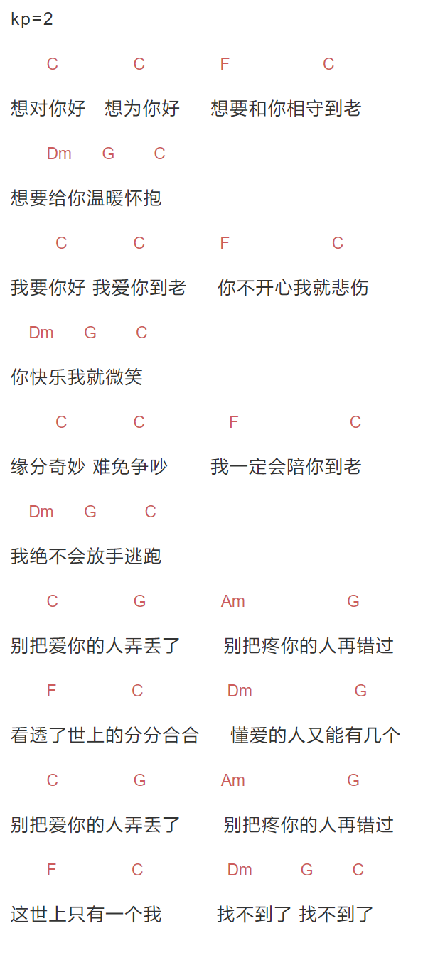 高夫《别把爱你的人弄丢了》吉他谱C调和弦谱(txt)1