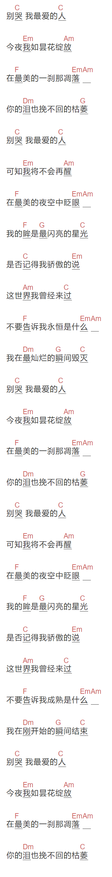 郑智化《别哭，我最爱的人》吉他谱C调和弦谱(txt)1