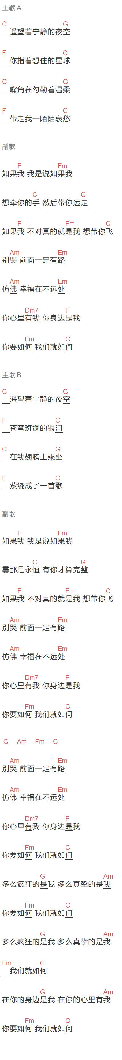 康姆士《你要如何,我们就如何》吉他谱C调和弦谱(txt)1