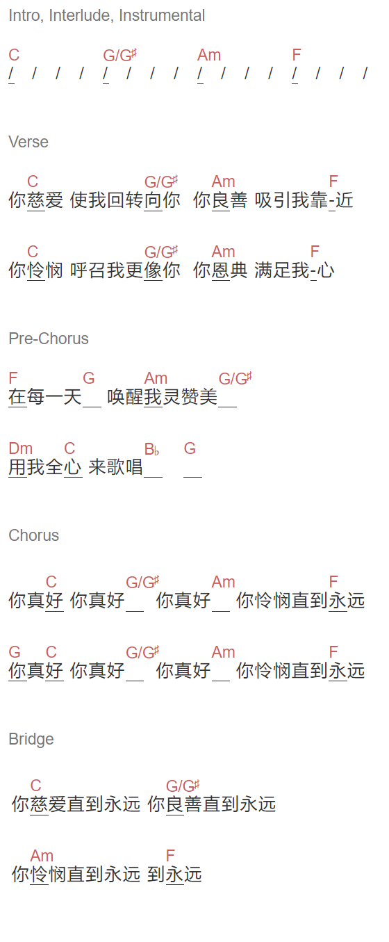 约书亚乐团《你真好》吉他谱C调和弦谱(txt)1
