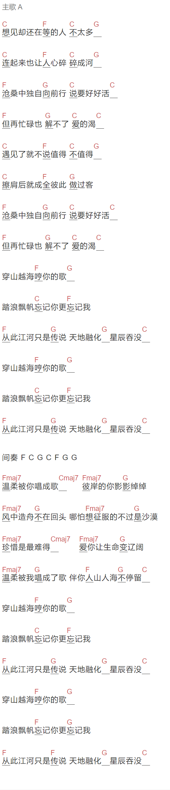 《人海》吉他谱C调和弦谱(txt)1