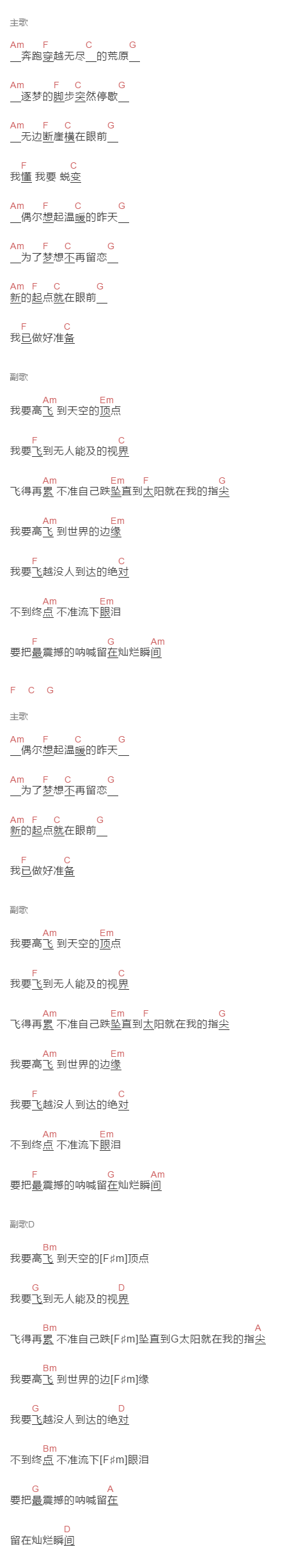 张杰《高飞》吉他谱C调_1