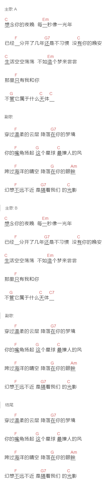 刘可以《飞船》吉他谱C调和弦谱(txt)1