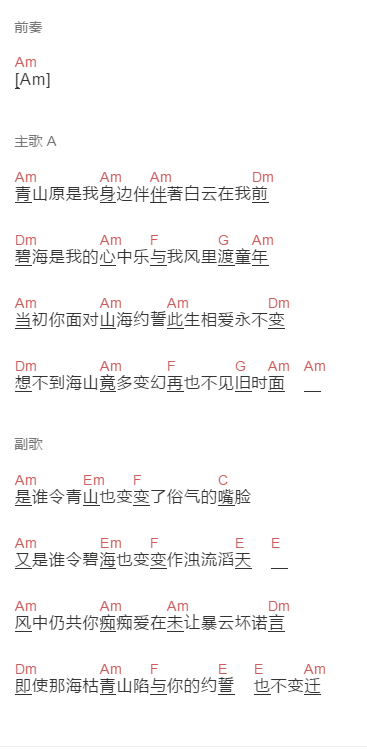仙杜拉《风云》吉他谱C调和弦谱(txt)1