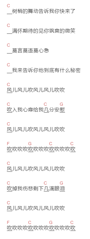 要不要买菜《风儿吹》吉他谱C调和弦谱(txt)1