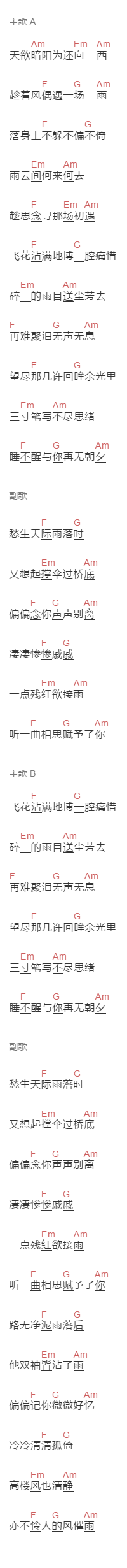 灼夭《风催雨》吉他谱C调和弦谱(txt)1