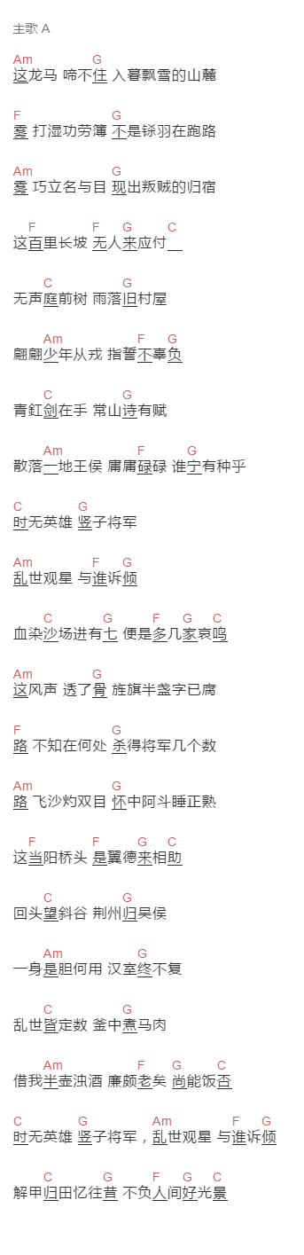 花粥《顺平侯》吉他谱C调和弦谱(txt)1