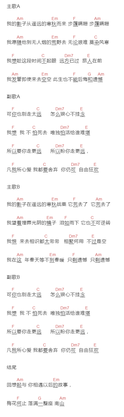 张子薇《镜中》吉他谱C调和弦谱(txt)1